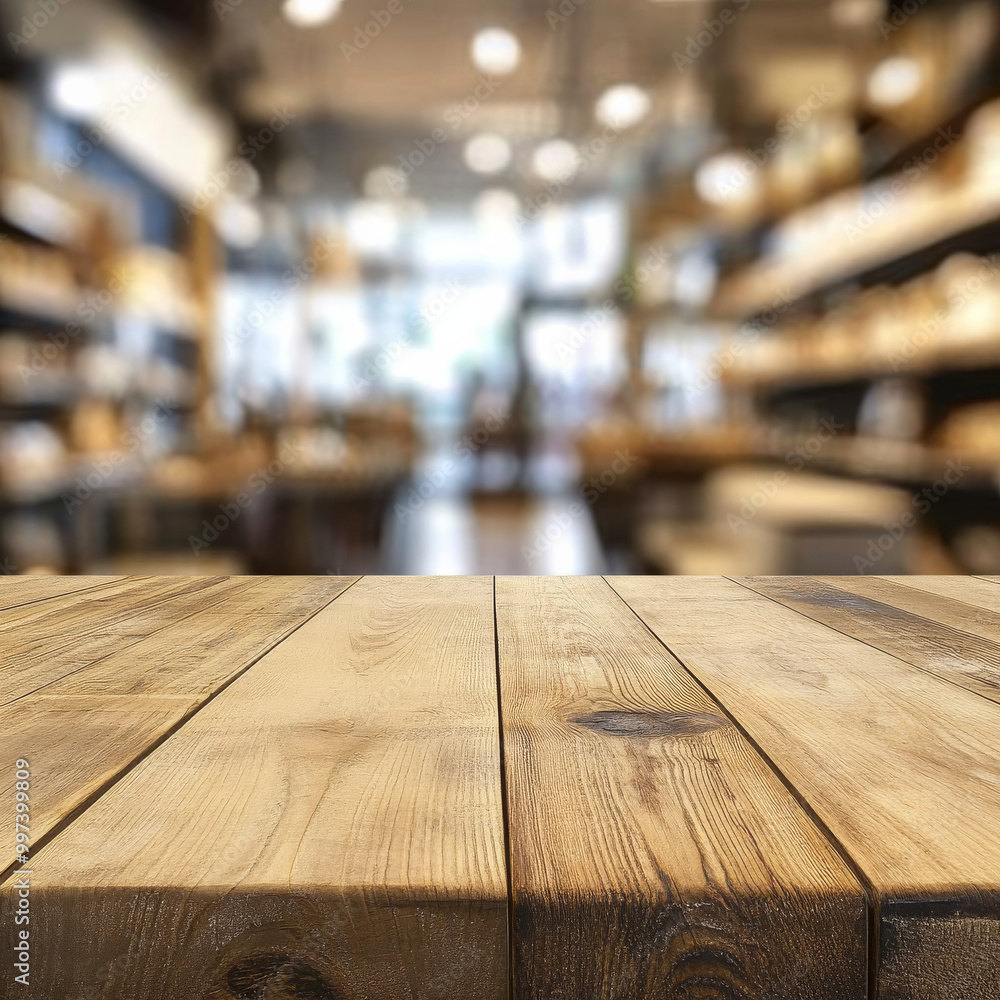 beautifully crafted wooden table stands in focus, showcasing its rich texture and grain, while blurred shop background creates warm, inviting atmosphere beautifully crafted wooden table stands in focus, showcasing its rich texture and grain, while blurred shop background creates warm, inviting atmosphere