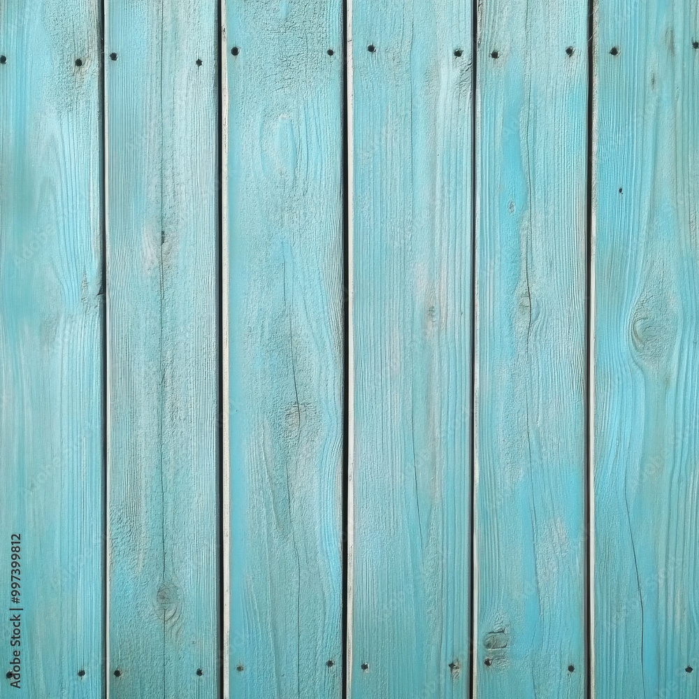 Fototapeta premium Wooden wall texture in cyan tone creates calming and serene atmosphere, perfect for backgrounds or design projects. smooth finish and natural grain add depth and character
