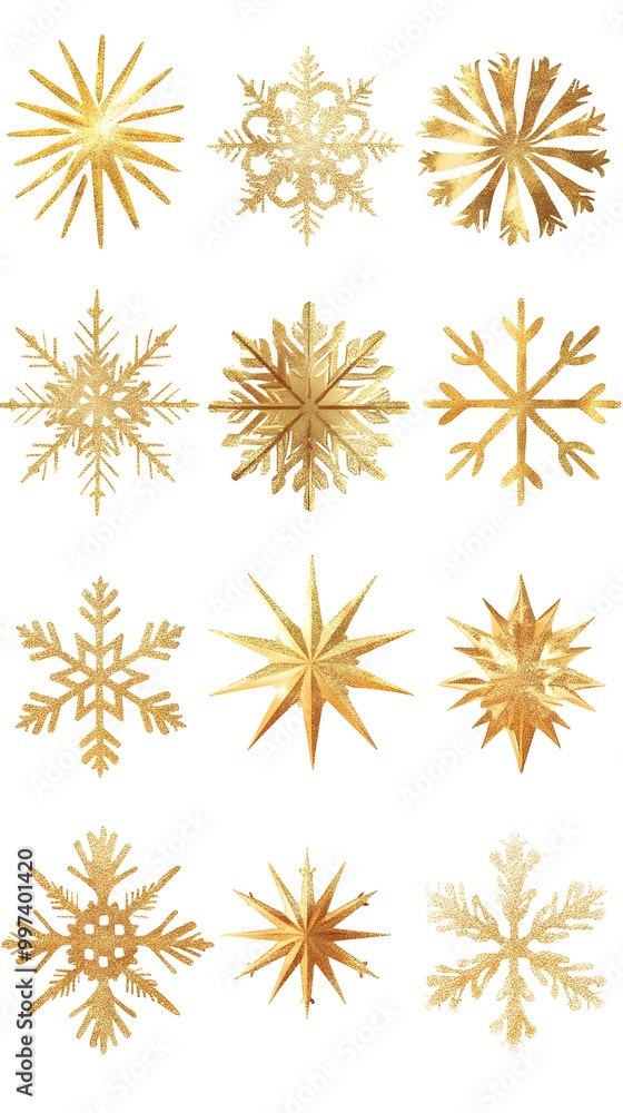 Set of gold christmas snowflakes on white background Set of gold christmas snowflakes on white background