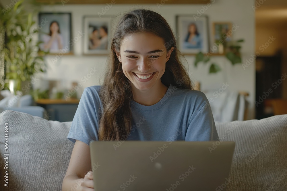 Young Woman in Casual Shirt Enjoying Her Day at Home Young Woman in Casual Shirt Enjoying Her Day at Home