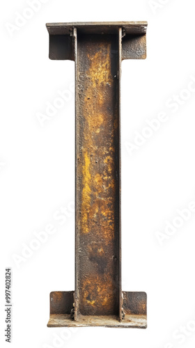 Rusty steel beam on white isolated background, transparent background.