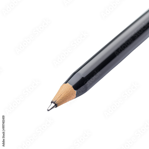 Close-up of a black pencil with a sharpened tip, isolated on a white background. transparent background.