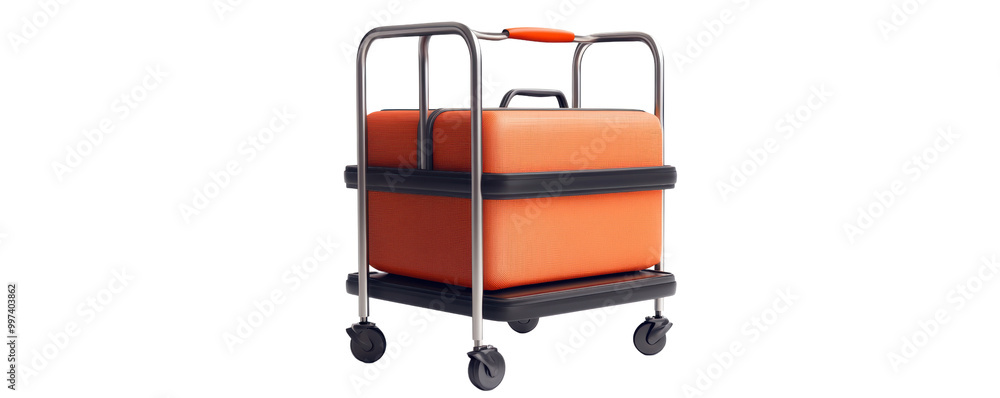 Orange cargo cart on wheels, isolated on a white background. transparent background. Orange cargo cart on wheels, isolated on a white background. transparent background.