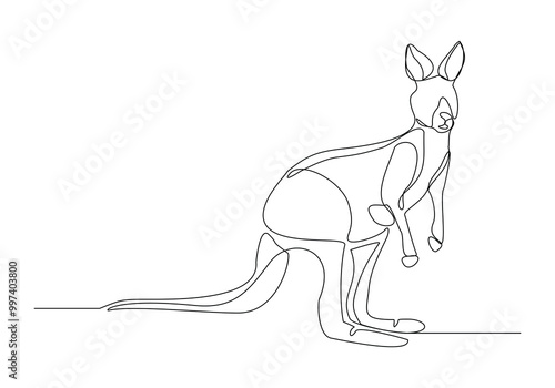 Continuous single line sketch drawing of kangaroo australia endemic animal mammals wild life one line art concept vector illustration