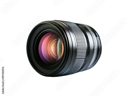 Camera lens showcasing detailed optics on a white isolated background. transparent background.