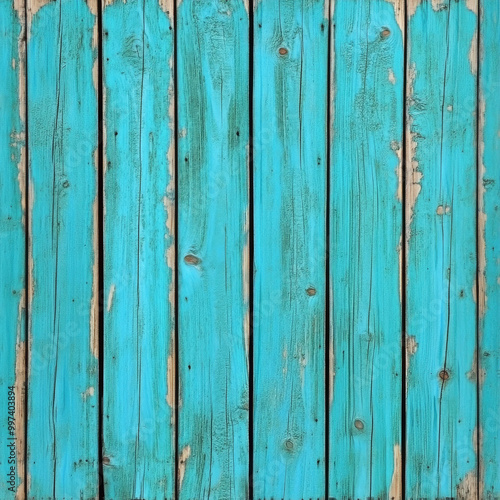 Vibrant turquoise wood texture showcases rustic charm with its weathered appearance and natural grain. Perfect for backgrounds or design projects