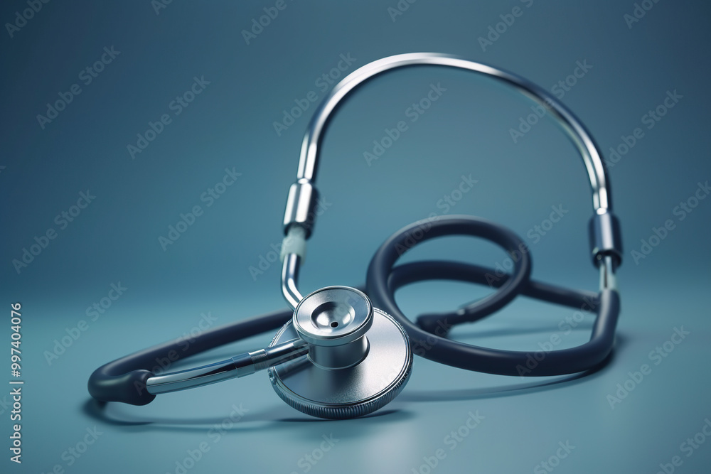 A close-up of a stethoscope resting on a blue background, representing medical tools, healthcare, and professional diagnosis equipment.. A close-up of a stethoscope resting on a blue background, representing medical tools, healthcare, and professional diagnosis equipment..
