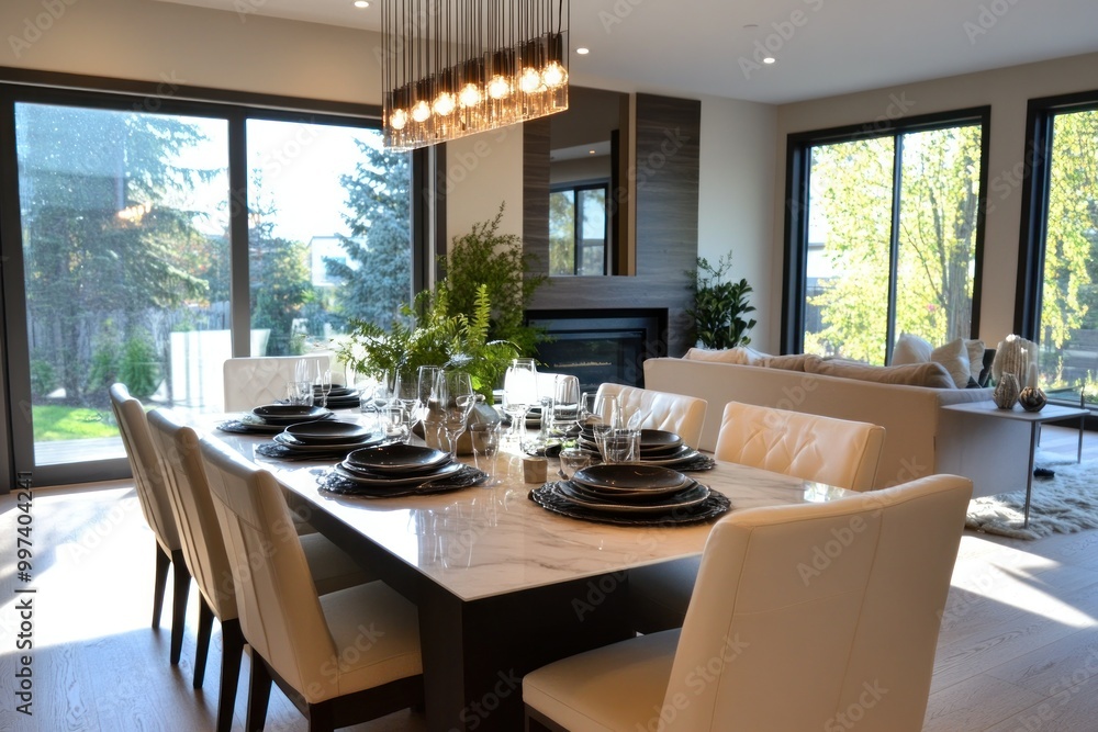 Fototapeta premium Modern Dining Room with Stylish Furnishings and Design
