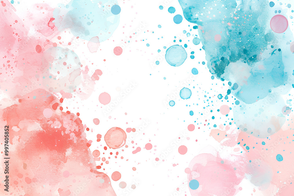 Watercolor pastel background with dots and splashes, light blue, pink, white colors, soft, dreamy atmosphere Watercolor pastel background with dots and splashes, light blue, pink, white colors, soft, dreamy atmosphere