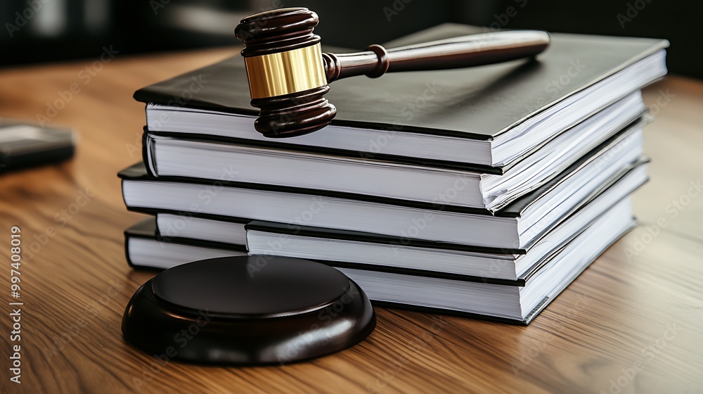 Piles Judicial Court Files And Judge Gavel : Generative AI Piles Judicial Court Files And Judge Gavel : Generative AI