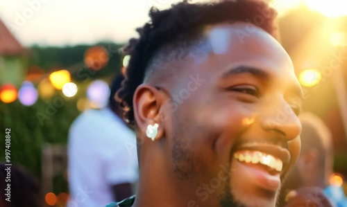 Ghanaian Man Enjoying Backyard Party with Friends and Music