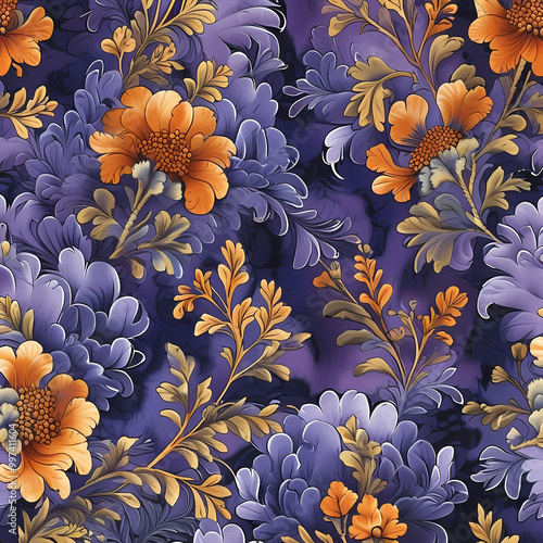Seamless floral pattern, Illustration of purple leaves, suitable for fabric design