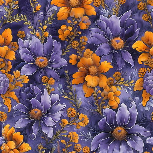 Seamless floral pattern, Illustration of purple leaves, suitable for fabric design