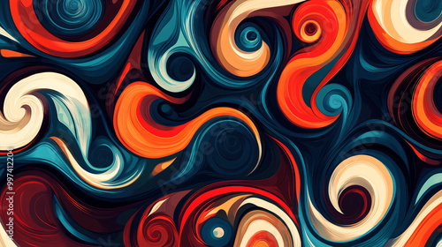 An illustration of a bold abstract swirl pattern with contrasting color highlights.