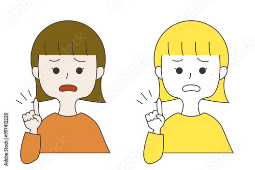 人差し指を立てる困った顔の女性