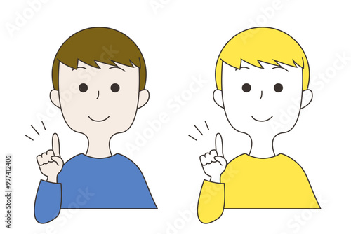 人差し指を立てる笑顔の男性