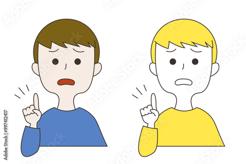人差し指を立てる困った顔の男性