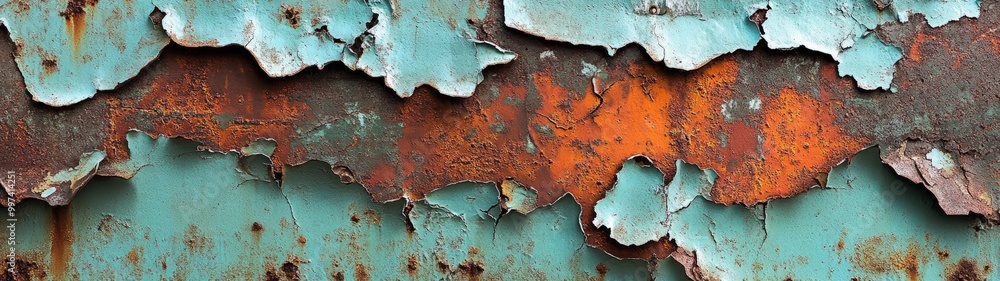 Weathered Metal Surface, an intricate display of peeling paint exposing vibrant layers of color and rust, showcasing the beauty of decay and time's passage. Weathered Metal Surface, an intricate display of peeling paint exposing vibrant layers of color and rust, showcasing the beauty of decay and time's passage.
