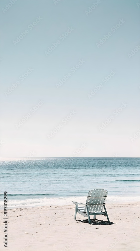 Empty Beach Chair Facing the Calm Ocean Waters Empty Beach Chair Facing the Calm Ocean Waters
