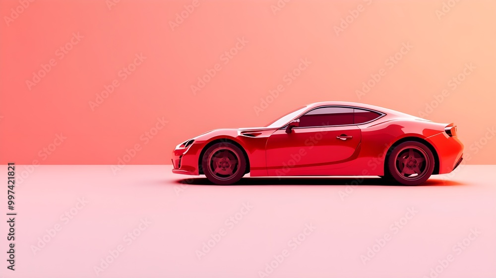 Vibrant Red Car Parked Against Soft Background Vibrant Red Car Parked Against Soft Background
