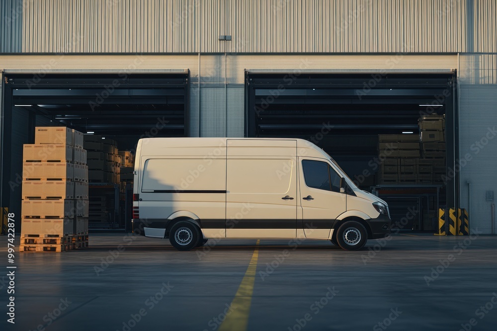 Delivery Van Parked at Warehouse Loading Dock Delivery Van Parked at Warehouse Loading Dock
