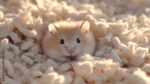 A hamster burrowing into a pile of bedding, creating its own cozy little nest.