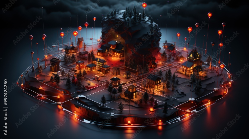 Illuminated Village on a Floating Island Illuminated Village on a Floating Island