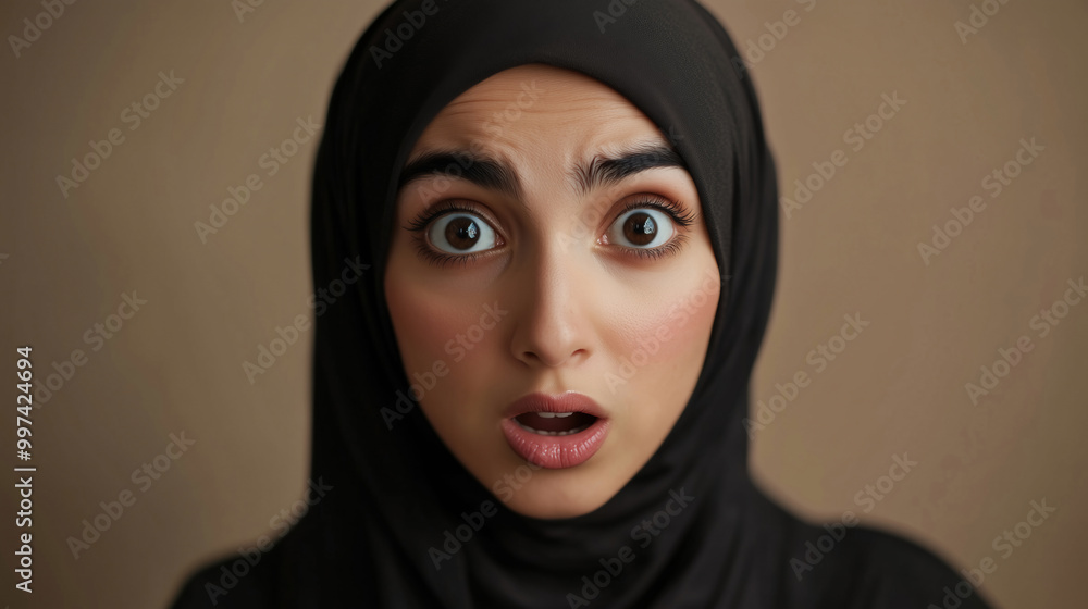 Young Hijab Lady in Surprise Face. Portrait and Expression Concept. Young Hijab Lady in Surprise Face. Portrait and Expression Concept.