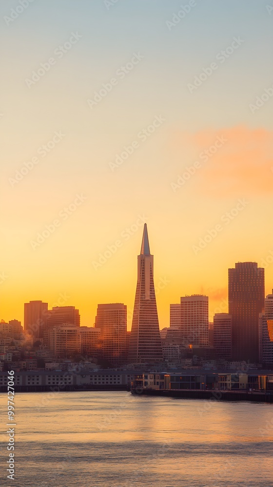 Obraz premium Panoramic View of a Bustling City at Sunset