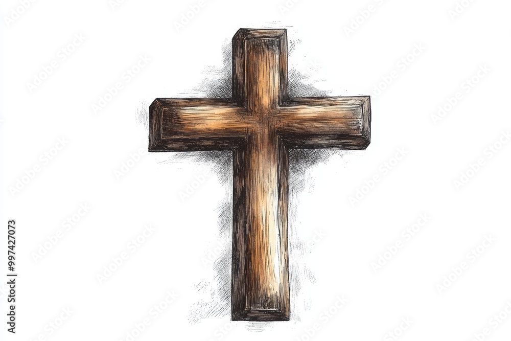 Hand-drawn Easter cross illustration on a white background for religious and seasonal themes Hand-drawn Easter cross illustration on a white background for religious and seasonal themes