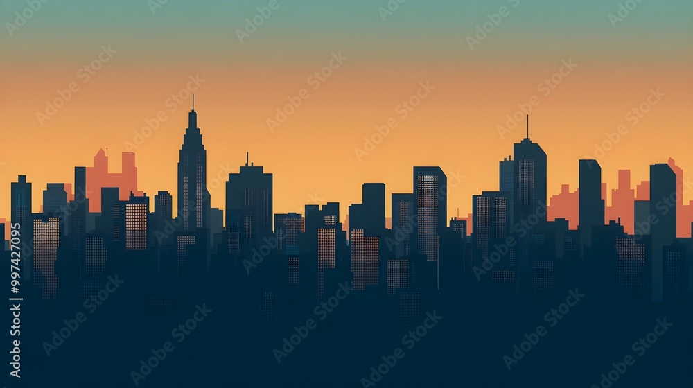 Panoramic View of a Bustling Cityscape at Sunset Panoramic View of a Bustling Cityscape at Sunset