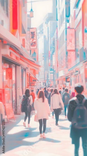 Vibrant City Street Scene with People Walking