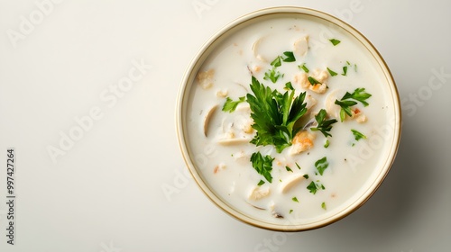 Creamy Clam Chowder in a Bowl with Garnish