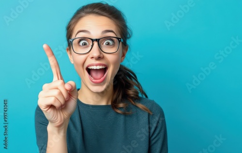 Excited Woman Making a Pointing Gesture