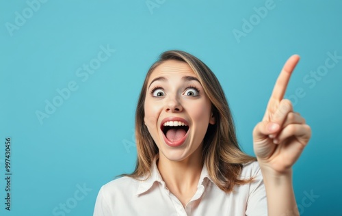 Excited Woman Making a Pointing Gesture