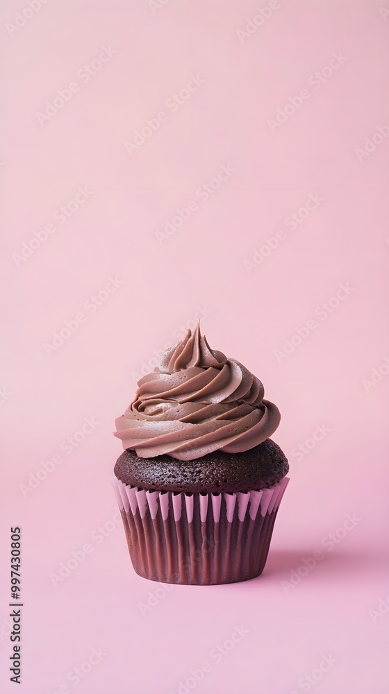 Rich Chocolate Cupcake on Pink Background Rich Chocolate Cupcake on Pink Background