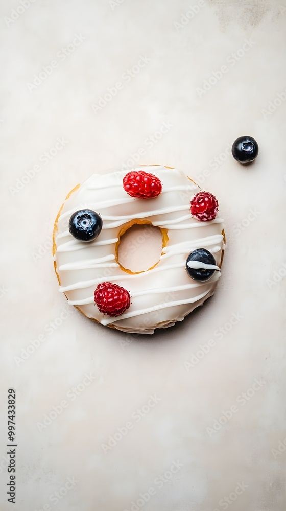 Single Doughnut with Drizzle and Berries Topping Single Doughnut with Drizzle and Berries Topping