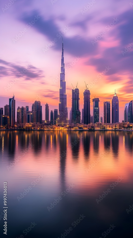 Obraz premium Twilight Scene of Dubai Skyline at Sunset