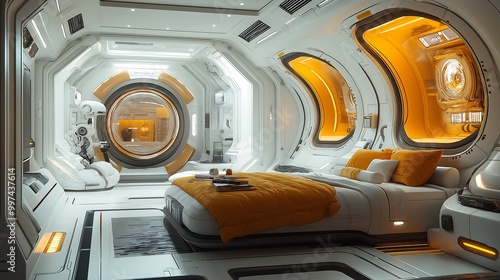 Fototapeta Naklejka Na Ścianę i Meble -  Futuristic Spaceship Bedroom Interior Design
