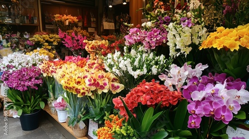 Wallpaper Mural Orchids in full bloom displayed at a flower shop, enticing customers with their beauty. Torontodigital.ca