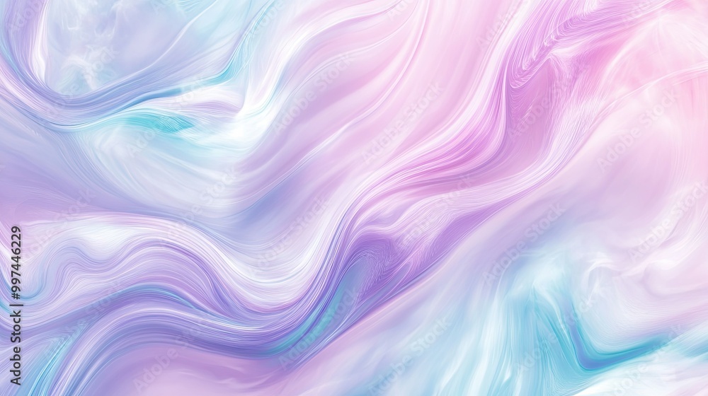 Fototapeta premium Soft pastel tie-dye background with flowing shapes and smooth gradients in light pink, lavender, and turquoise, creating a dreamy, abstract pattern.