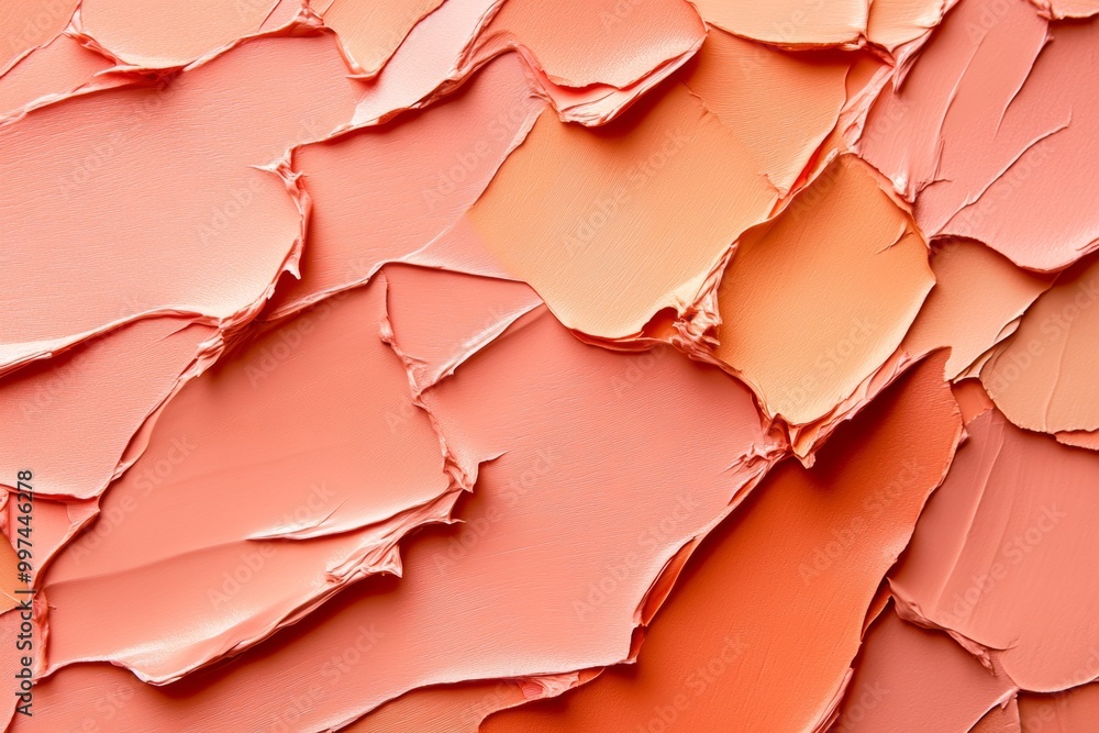 Multi-layered texture in warm orange and coral tones ideal for advertising cosmetic products, showcasing a close-up view Multi-layered texture in warm orange and coral tones ideal for advertising cosmetic products, showcasing a close-up view