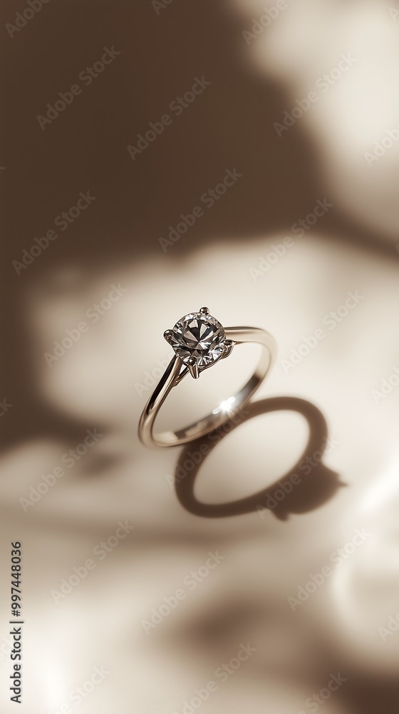 Elegant Diamond Ring with Dramatic Shadows on Neutral Background Elegant Diamond Ring with Dramatic Shadows on Neutral Background