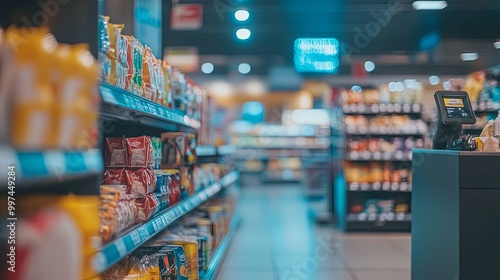 Wallpaper Mural Aisle of a Supermarket with a Cash Register in the Background Torontodigital.ca