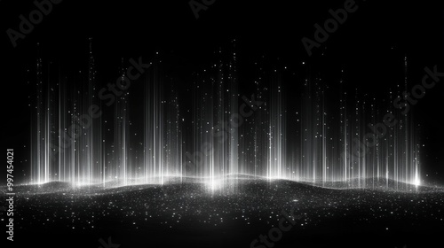 Abstract Monochrome Light Rays With Floating Particles On Black Background