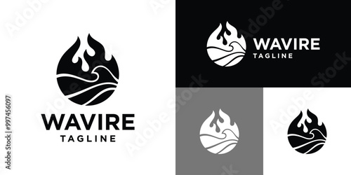 Vector design template of fire and waves logo. Heater, cooler, water, embers. Icon symbol EPS 10.