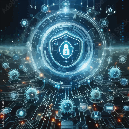 futuristic digital shield illustration