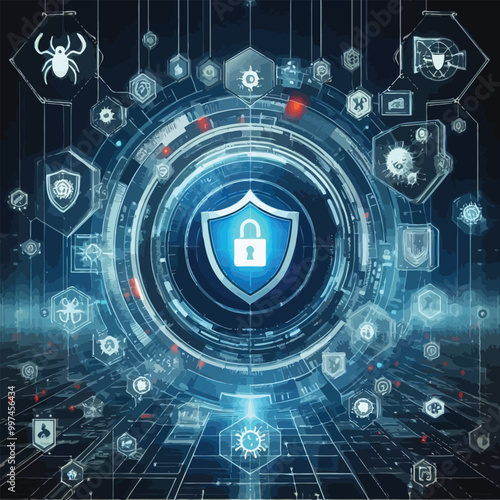 futuristic digital shield illustration