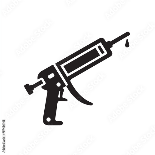 Black Caulk Gun Vector Silhouette | Silicone Sealant Applicator Tool Icon Isolated on White Background | Ideal for Construction, DIY Home Improvement, and Repair Tool Themed Vector Illustrations
