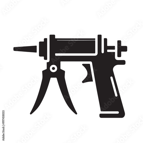 Black Caulking Gun Silhouette Icon | Silicone Sealant Applicator Gun Illustration Isolated on White | Vector Design for Construction, Repair, and Home Improvement Tools
